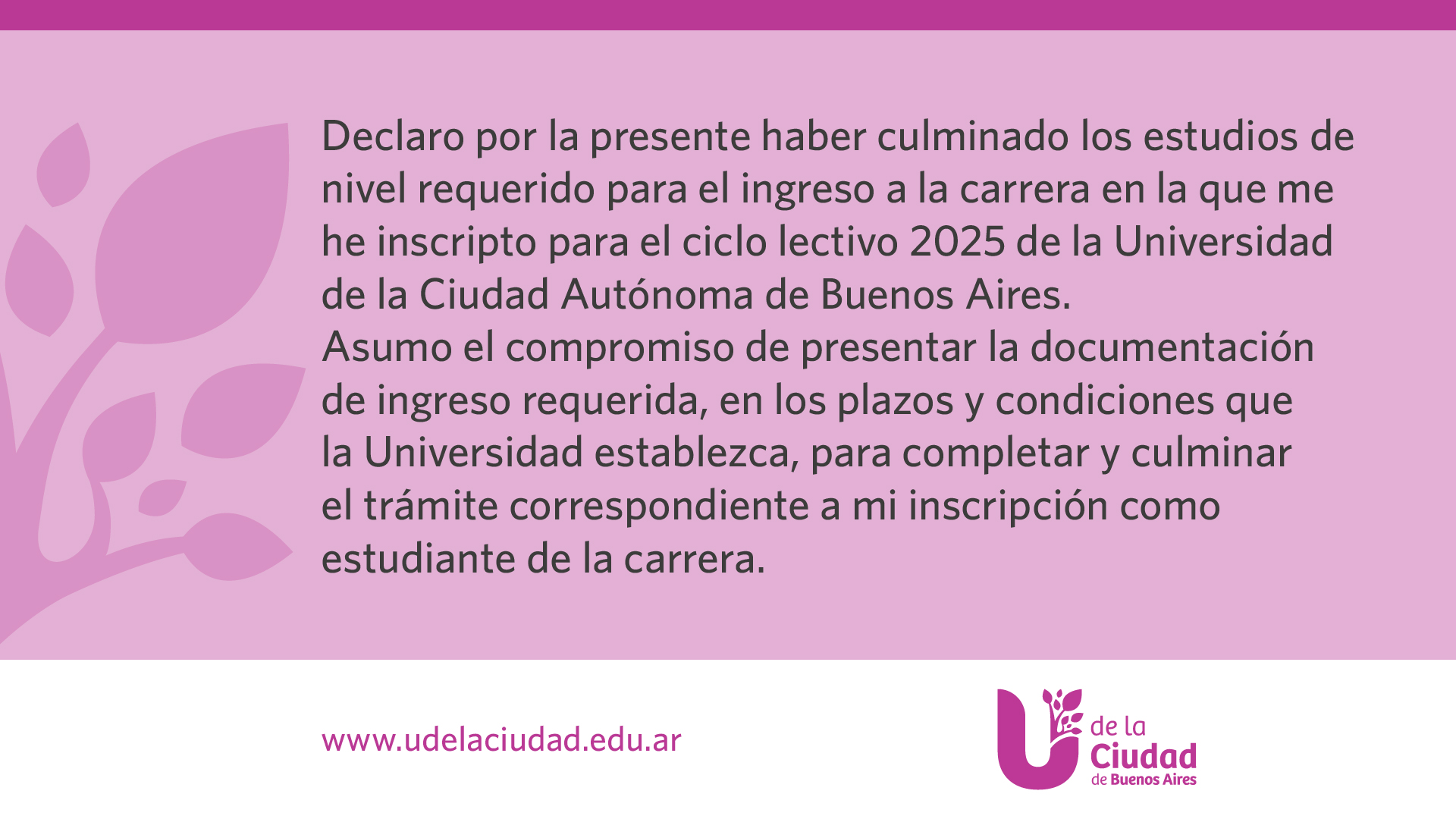 Aceptación de condiciones de ingreso para estudiantes - Año académico 2025